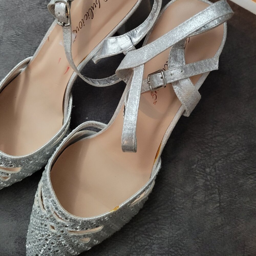Silver Glitter Block Heels – Elegant & Comfy for Weddings or Parties